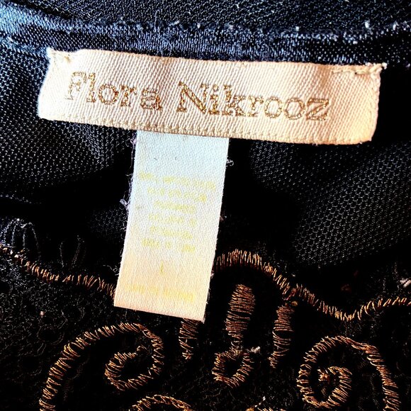 Flora Nikrooz Black Long Nightgown Gown Lace Adjust Strap Sheer Portion Tie sz L - Picture 10 of 16